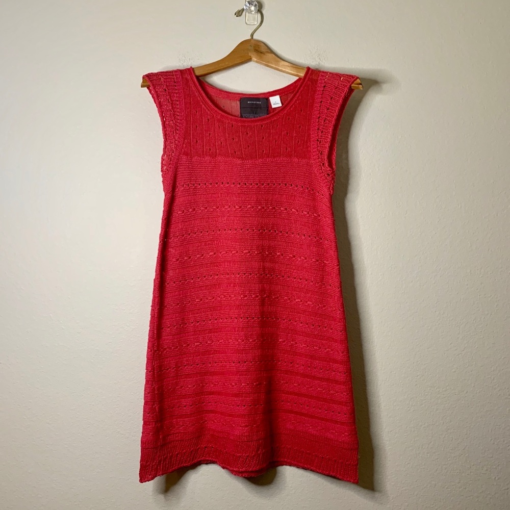 Anthropologie Guinevere Cotton Linen Knit Crochet Tunic Mini Dress S